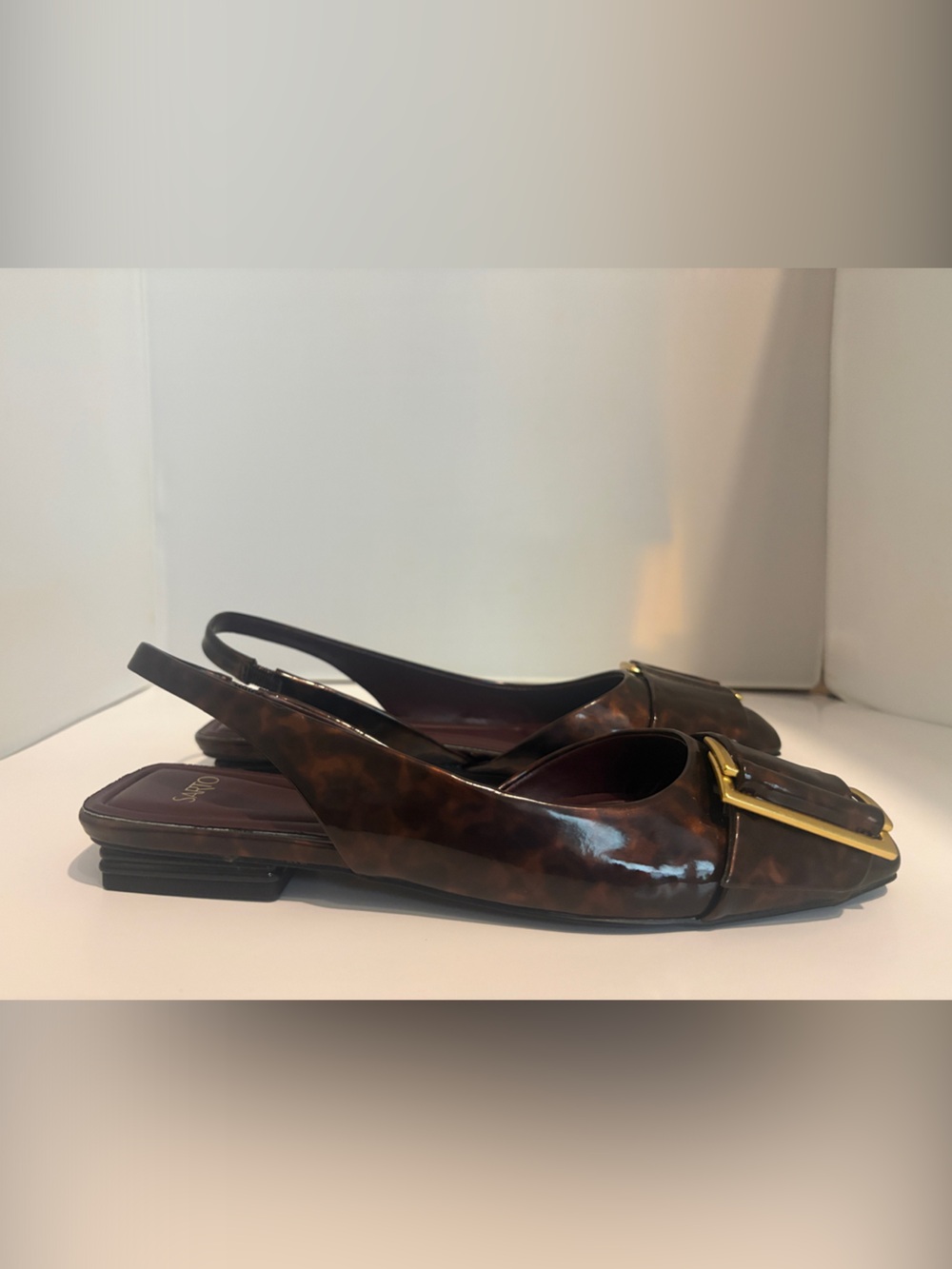 Franco Sarto Brown Tracy Tortoiseshell Slingback Flats with Gold Buckle - Picture 4 of 9